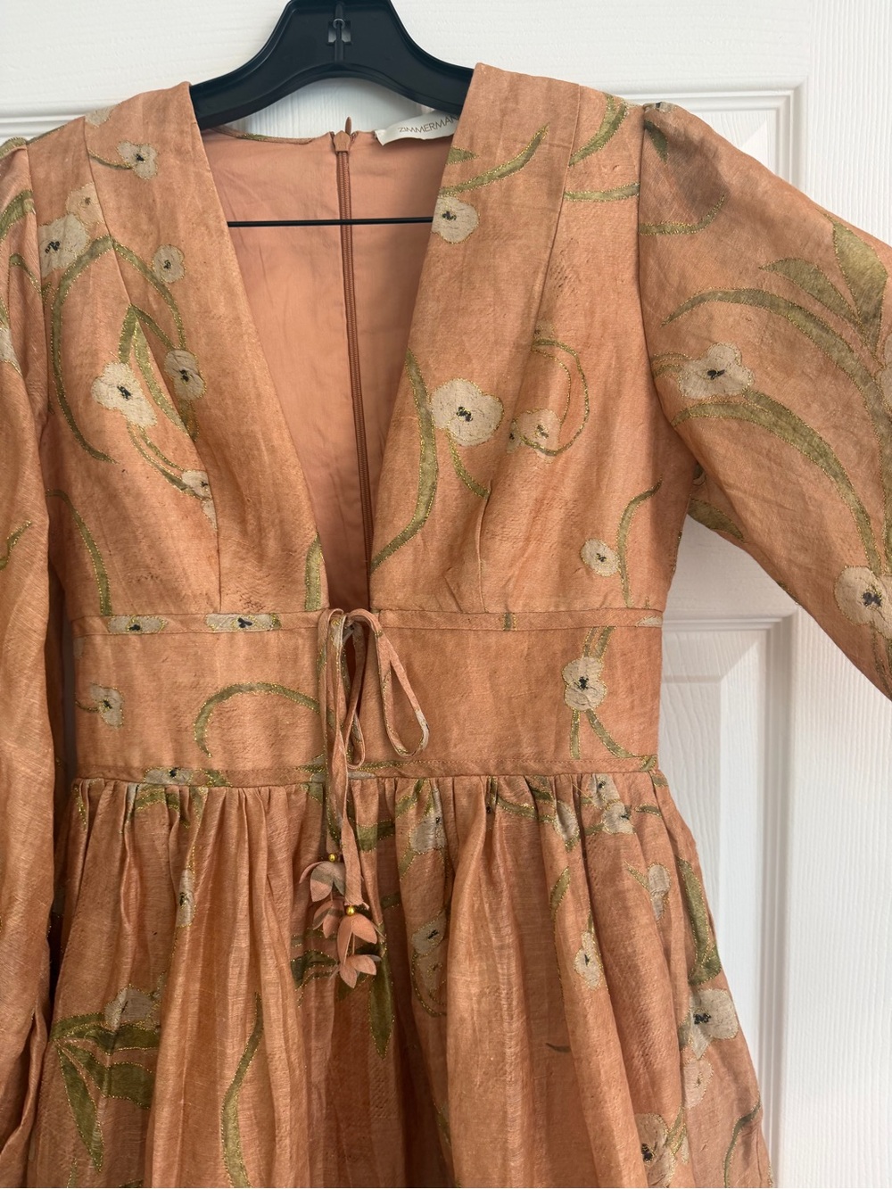 Zimmermann Peach Floral Tie-Front Mini Dress 0 - Picture 7 of 10